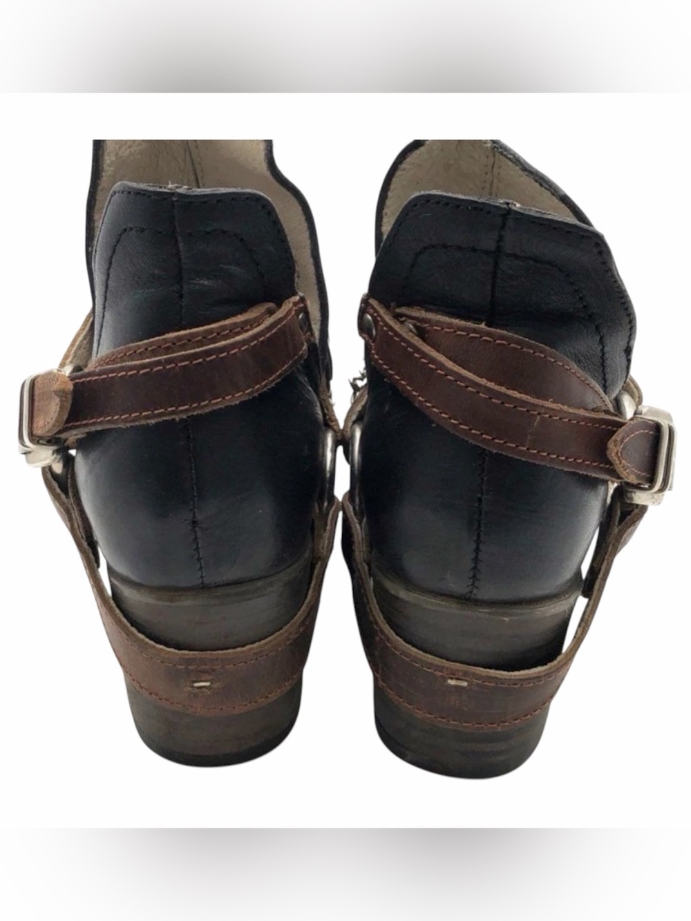 Freebird by Steven Mystic Black Brown Leather Harness Ankle Boots Women’s Size 6 - Picture 4 of 7
